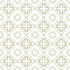 Elegant Geometric Repeatable Ornament with Star and Diamond Forms Motif Background. Elegant tile pattern with olive green floral stars and looping petal shapes arranged in a harmonious geometric. 