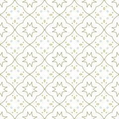 Geometric Star and Quatrefoil Tile Repeat Seamless Texture. Elegant seamless pattern eight pointed star shapes outlined in olive green soft clover like contours.