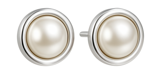 Silver stud earrings with a single pearl centerpiece
