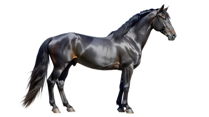 Fototapeta premium Elegant dark horse standing in profile on transparent background