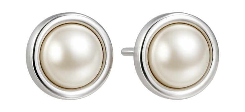 Silver stud earrings with a single pearl centerpiece