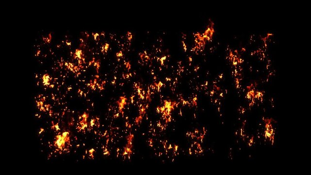 Fiery wall burning spread effect on black backgrounds rendering