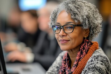 Portrait of a teacher engaging seniors in a computer and technology education class, fostering digital literacy and inclusivity for older adults, Generative AI
