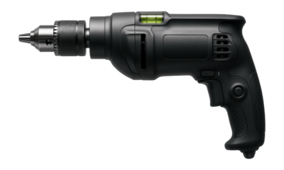 Impact drill with a built-in bubble level for accurate horizontal drilling in a home renovation.
