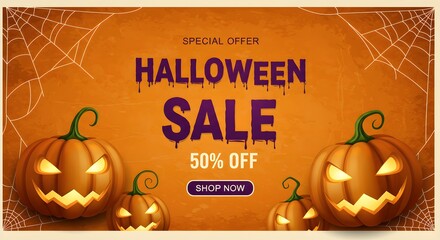 Halloween Sale Banner with Pumpkins and Special Offer Text


