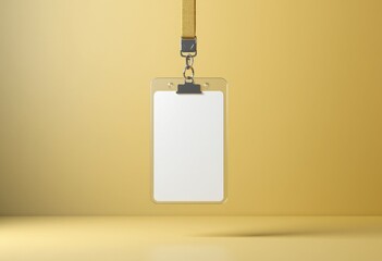Blank ID badge holder hanging on yellow background