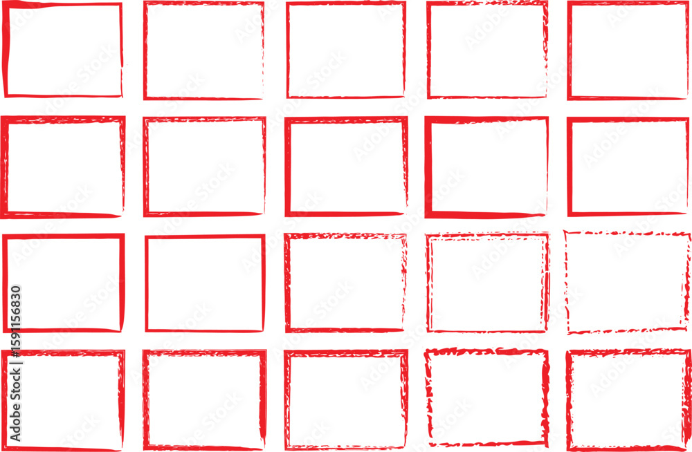 Poster a collection of red grunge frames with varying textures and styles. red grunge frames borders square