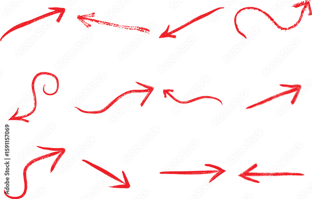 Poster a collection of red brush stroke arrows is displayed against a clean white background. red brush str