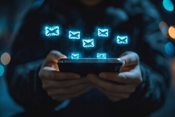 Online and phone scams targeting seniors, showing a scammer sending fraudulent emails to an elderly woman, highlighting the importance of cybersecurity, Generative AI