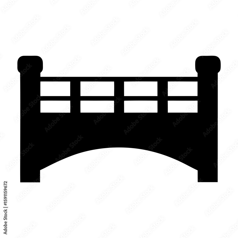 Poster silhouette of a simple bridge with a curved arch and lattice railing