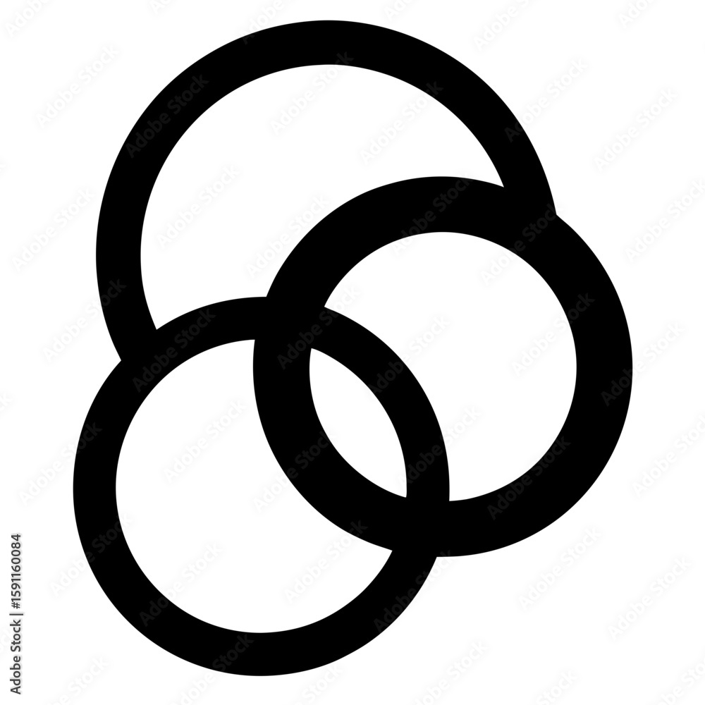 Poster interconnected circles in black on white illustrating connection and overlap