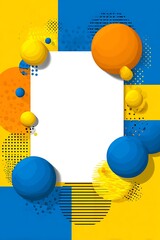 Colorful blue and yellow abstract background with geometric shapes, bright cheerful palette, white space center, playful fun vector design.