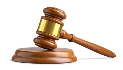 Wooden gavel resting on stand