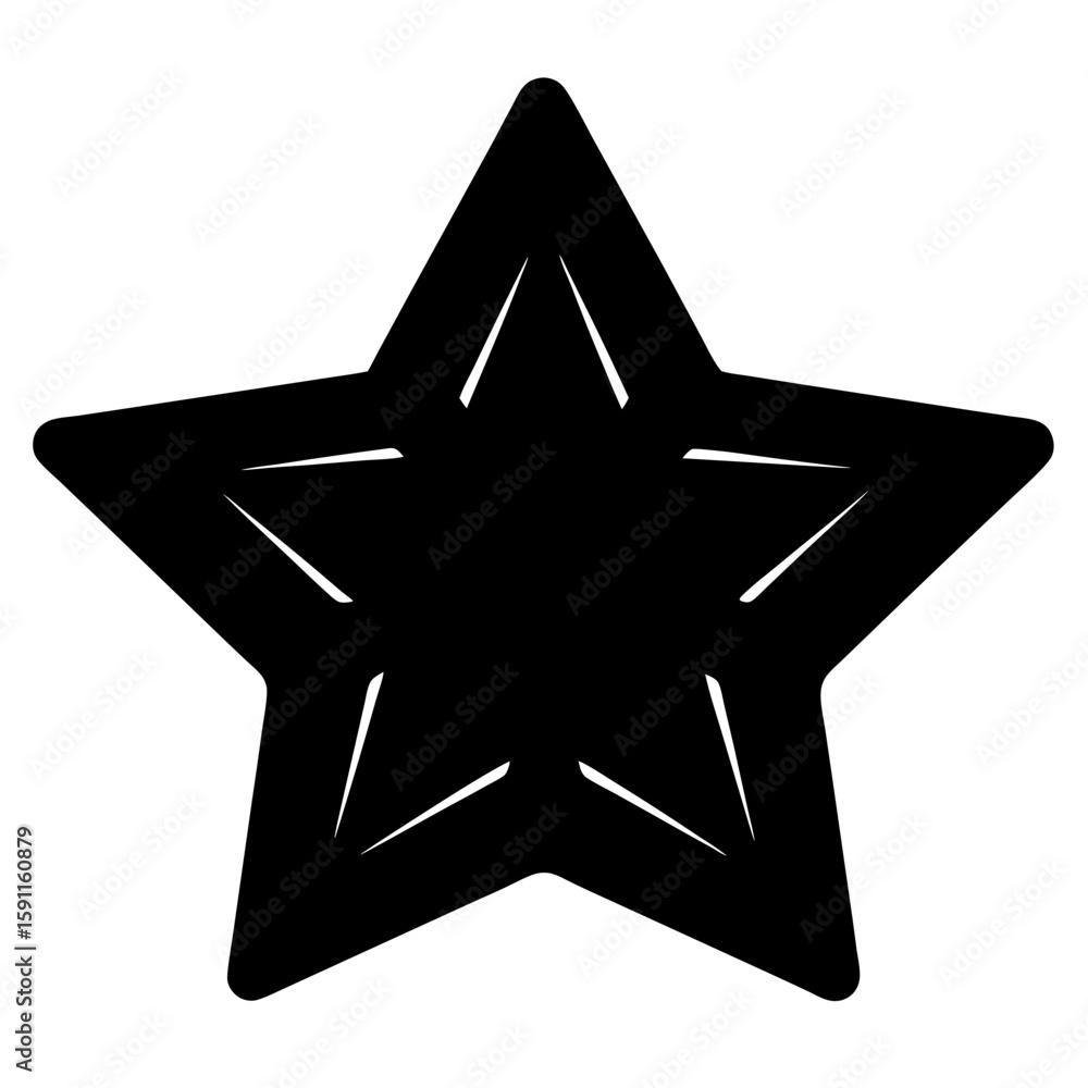 Poster a bold black star with internal cuts creating a layered effect, vector image