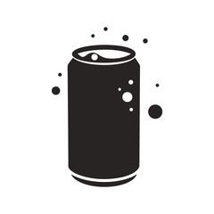 Striking silhouette of a refreshing carbonated drink can with effervescent bubbles