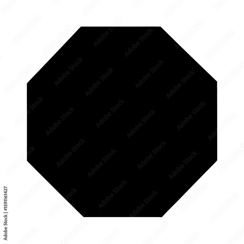 Poster geometric black octagon shape centered on white background showcasing simple design elements