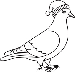 Black and white pigeon wearing Santa hat vector illustration