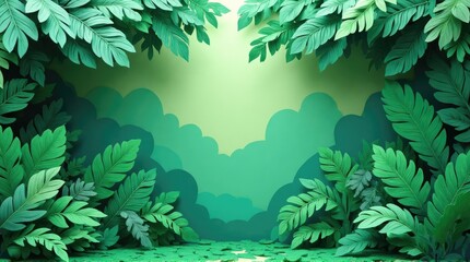 Lush green foliage arrangement, stylized as paper cutouts.