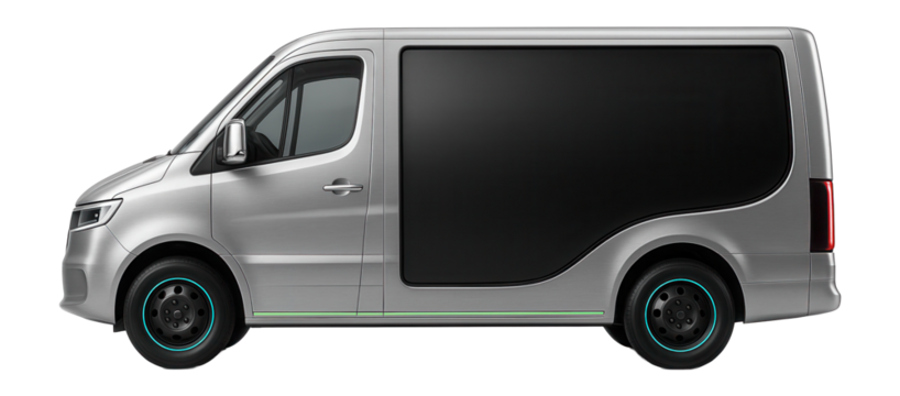 Curved digital display integrated into the side panel of a delivery van