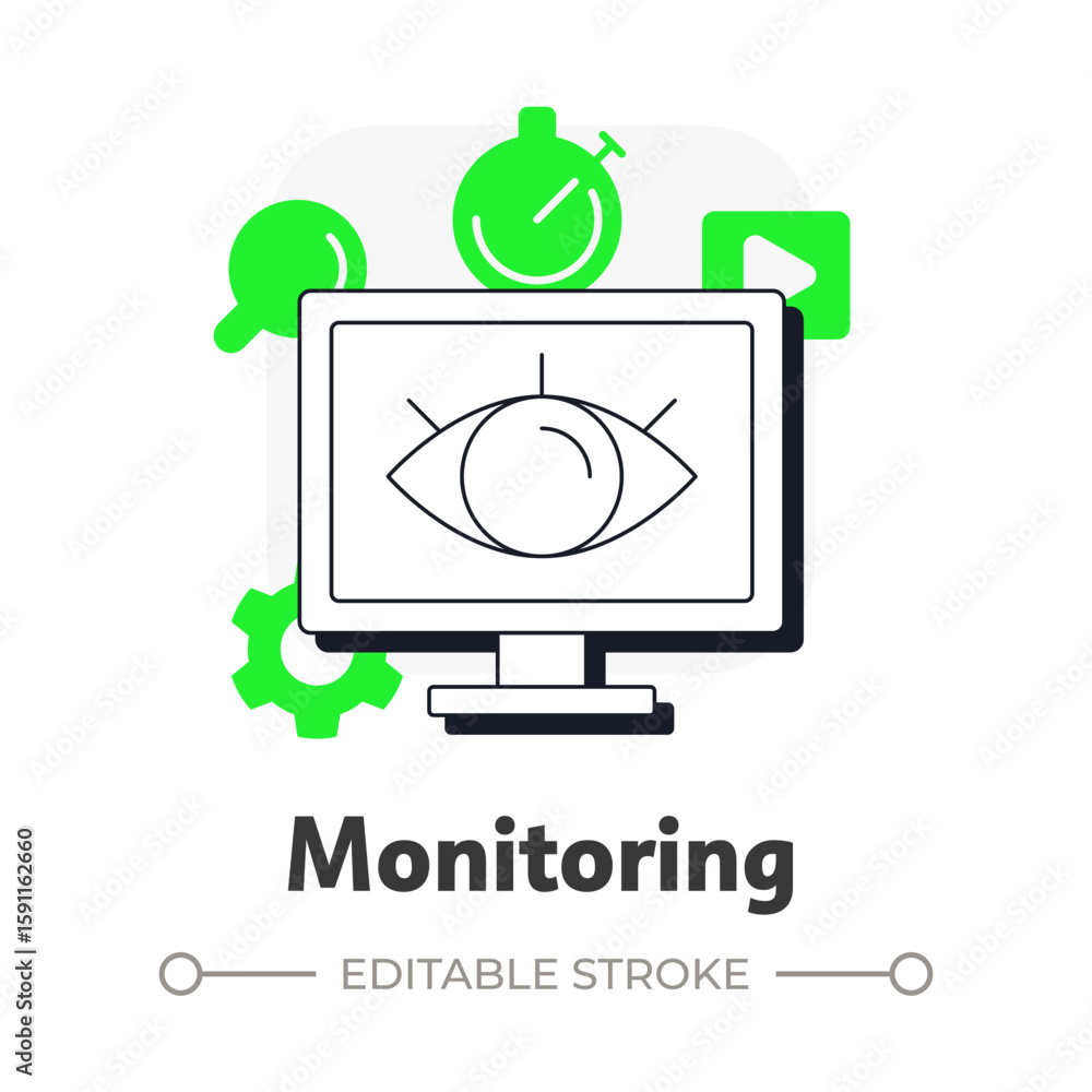 Poster monitoring flat outline concept icon. tracking of company performance. step in capacity management p