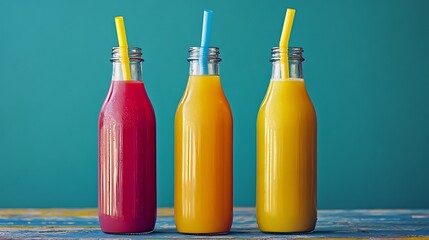 Three juice bottles with tubes