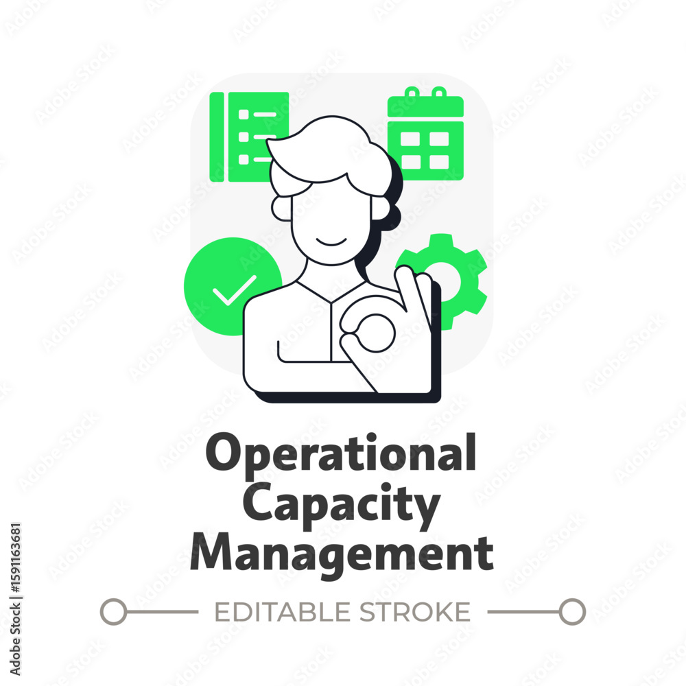 Poster operational capacity management flat outline concept icon. daily execution of business processes. ma