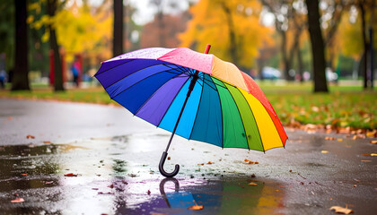 Rainbow Umbrella in Autumn Park