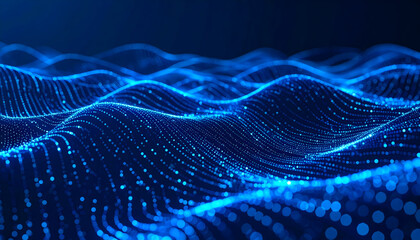 Abstract Blue Particle Waves Digital Background