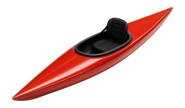 Red kayak with streamlined hull and black adjustable seat
