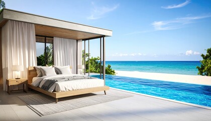 Fototapeta premium Luxurious beachside bedroom with a private pool