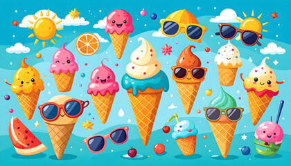 Cute Pixel Art Ice Cream Cones Summer Illustration