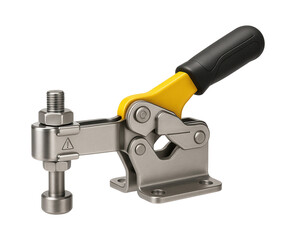Toggle clamp with a horizontal flange and a safety lock for heavy machinery assembly