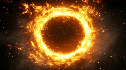 Fiery ring on dark background