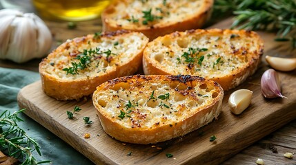 Three roasted slices of bread with garlic fresh bread