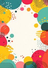 Blue and yellow abstract background with geometric shapes, rounded border, large white center space for colorful posters or fun decorations.