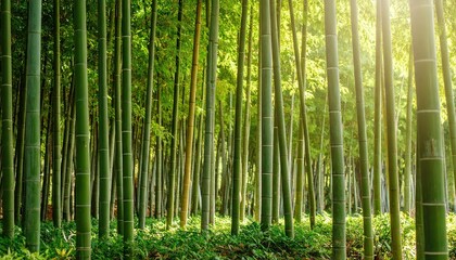 Fototapeta premium Lush bamboo forest bathed in sunlight (2)