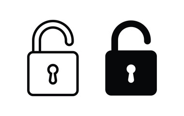 Unlocked Padlock Icon Collection – Minimal Black Outline Security Symbols for App UI, UX, and Website Interfaces – Vector on Transparent Background