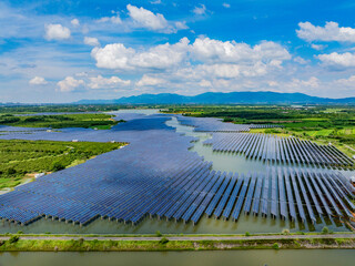 Photovoltaic panels aerial photography on water