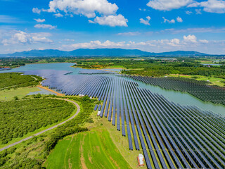 Photovoltaic panels aerial photography on water