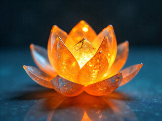 Glowing Orange Glass Lotus Flower Candle Holder