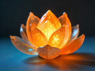 Illuminated Orange Lotus Flower Glass Art