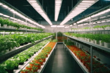 Hydroponics garden with vertically cultivated plants in a modern indoor farming setup