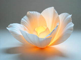 Glowing White Lotus Flower Artwork with Warm Light