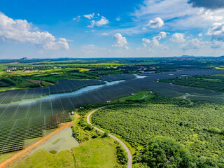 Photovoltaic panels aerial photography on water