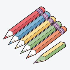 Colorful Sharpened Pencils Vector Flat Stationery Design for School, Art, and Education Projects