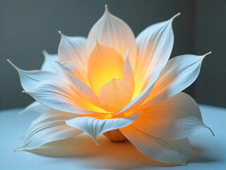 Illuminated White Lotus Flower with Soft Yellow Glow