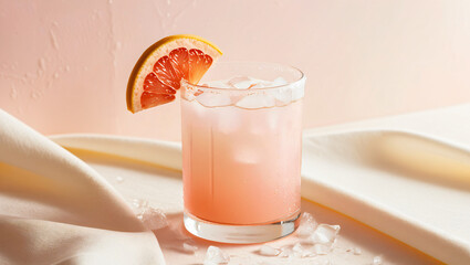 Pink Grapefruit Drink with Ice and Citrus Garnish