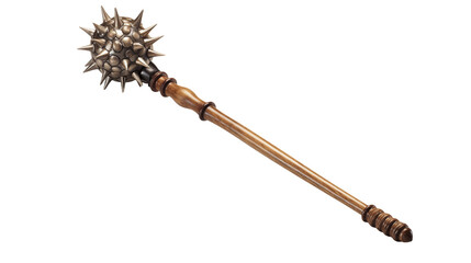 Medieval spiked mace weapon rendered for fantasy games or historical reenactment isolated on transparent background