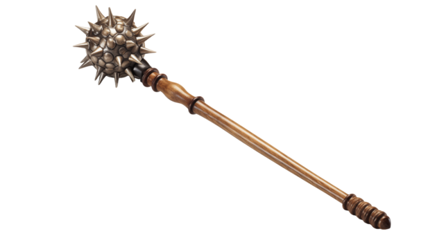 Medieval spiked mace weapon rendered for fantasy games or historical reenactment isolated on transparent background