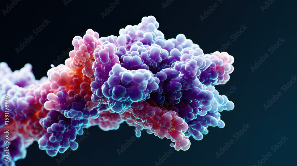Poster molecular visualization of complex structures showcases vibrant colors and intricate details, repres